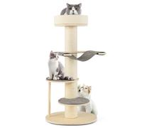 GYMAX Wooden Cat Tree, 120cm Cat Climbing Tower with Thickened Sisal Scratching Posts, Sisal Carpet, Hammock, 2 Platforms & Removable Pad, Multi-level Cat Play Center for Indoor Cats Kittens