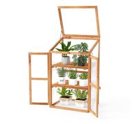 Gymax Wooden Cold Frame Greenhouse Outdoor Raised Planter Protection Shelf in Light Tan Gymax Light Tan