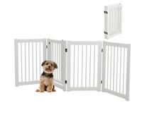 GYMAX Wooden Pet Gate, 3/4 Panel Folding Dog Barrier with Walk Through Door, Freestanding Tall Pet Safety Fence for Doorway, Stairs and Kitchen (White, 4 Panels: 205x76cm)