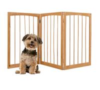 GYMAX Wooden Pet Gate, Foldable 3 Panels Stair Gate, Solid Wood Frame, 76cm High Freestanding Safety Doorway Dog Barrier (Natural, 76 cm Tall)