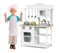GYMAX Wooden Play Kitchen, Kids Kitchen Playset with Oven, Stove, Sink, Shelf & Cookware Accessoires, Pretend Play Toy Kitchen for Girls Boys Age 3+, 60 x 30 x 83cm
