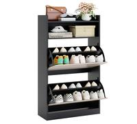 Gymax Wooden Shoe Cabinet With 2 Flip Drawers Narrow Shoe Rack Organizer in Black Gymax Black