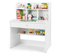 Gymax Wooden Study Desk Writing Table With Hutch & Drawer-White in White Gymax White