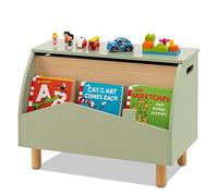 GYMAX Wooden Toy Box, Kids Storage Chest with Book Storage Space, Lid & Safety Hinge, Flip-Top Toddler Toy Organizer for Boys Girls (Green)