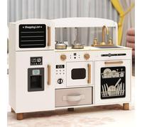 GYMAX Wooden Toy Kitchen, Kids Cooking Role Playset with Stoves, Microwave, Ice Maker, Dishwasher, Chalkboard and Accessories, Play Kitchen for 3+ Years Old (White, 86 x 25 x 69 cm)
