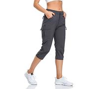 GymBrave Womens Outdoor Hiking Walking Trousers 3/4 Length Lightweight Quick Dry Water-Resistant Trekking Pants with Zipper Pockets Gray S