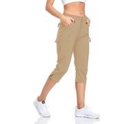 GymBrave Womens Outdoor Hiking Walking Trousers 3/4 Length Lightweight Quick Dry Water-Resistant Trekking Pants with Zipper Pockets Khaki M