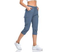 GymBrave Womens Outdoor Hiking Walking Trousers 3/4 Length Lightweight Quick Dry Water-Resistant Trekking Pants with Zipper Pockets Stone Blue XXL