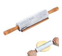 Gymdin 18.9-inch Marble Rolling Pin with Wooden Base - Polished Non-Stick Surface - Long Dough Roller with Wood Handle - Rolling Pin for Baking, Pastry, Pizza Dough & More