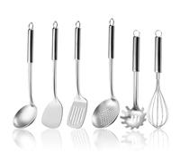 Gymdin 6-Piece Kitchen Cooking Utensils Set, Stainless Steel Kitchen Utensils with Suspendable Handle, Spatula, Slotted Turner, Soup Ladle, Slotted Spoon, Whisk, Pasta Server, Dishwasher Safe