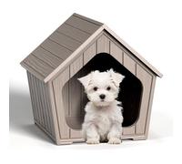 GYMHILL Dog House Indoor Outdoor Puppy Kennel Animal Shelter Water Resistant Easy Assembly Sturdy Dog Bed with Air Vents and Elevated Floor(Coffee,23.4 * 22.6 * 22.8in)