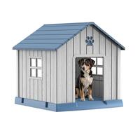 GYMHILL Large Resin Dog House - Indoor & Outdoor Pet Shelter | Water-Resistant, Easy Assembly, Sturdy Dog Kennel with Air Vents & Elevated Floor (Blue& Grey, 31H