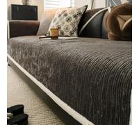 GYMIGE 1pc Solid Colour Stripes Texture Chenille Sofa Cover with Fluffy Binding for Autumn Winter Living Room Couch Seat Cover Decor