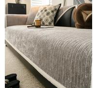 GYMIGE 1pc Solid Colour Stripes Texture Chenille Sofa Cover with Fluffy Binding for Autumn Winter Living Room Couch Seat Cover Decor