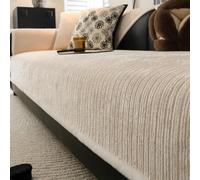 GYMIGE 1pc Solid Colour Stripes Texture Chenille Sofa Cover with Fluffy Binding for Autumn Winter Living Room Couch Seat Cover Decor