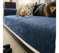 GYMIGE 1pc Solid Colour Stripes Texture Chenille Sofa Cover with Fluffy Binding for Autumn Winter Living Room Couch Seat Cover Decor