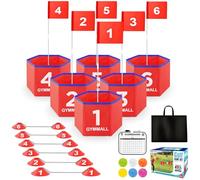 GYMMALL Golf Bucket Yard Game, Backyard Golf Set for Kids, Adults and Family, Outdoor and Indoor Portable 6 Holes Golf Course with Balls, Flags and Carry Bag for Lawn, Park, Beach and Hotel - Red