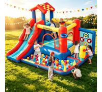 GYMMALL Inflatable Bounce Castle for Kids, 8-in-1 Multifunctional Play Equipment with Slide, Climbing Wall, Trampoline and 370W Blower, Designed for Indoor and Outdoor Use