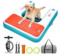 GYMMALL Inflatable Dog Dock Platform - Blue 39x47 Inch | Non-slip Safety Floating Dock for 0-200lb Dogs | EVA Puppy Float Ramp & Pet Water Ramp for Boat, Pool, Dock, Lake, Sea