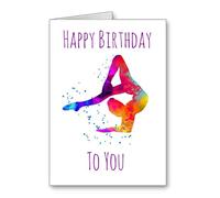 Gymnast Gymnastics Dance Birthday Card Happy Birthday Watercolour Effect (envelope not included) Not personalised but suitable for eg friend sister mum daughter granddaughter auntie etc