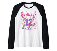 Gymnast Twelve 12th Birthday Cute Active 12 Year Old Girls Raglan Baseball Tee