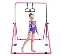 Gymnastic Bar Kids with Flying Ring Folding Adjustable Height Horizontal Gift Set, Expandable Gym Training Bar Equipment for Boys Girls Color Pink Blue Purple fit Outdoor Indooor (Rose with Ring)