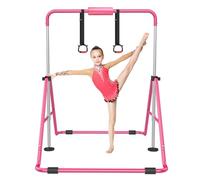 Gymnastic Bars for Kids with Adjustable Height, Folding Gymnastic Training Kip Bar, Junior Expandable Horizontal Monkey Bar for Home (Pink)