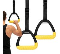 Gymnastic Rings, Adjustable Strap Strength Training System, Portable Bodyweight Workout Setup for Upper Body Conditioning, Wooden Grip Suspension Rings for Home Outdoor Garage 4.72x5.51x0.94 inches