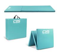 Gymnastic Tumble Exercise Mat - Non Slip PU Leather Surface - High Density Polyether Rebound inner Material - 6FT Long Tri Folding Crash With Carry Handles perfect for gymnastics yoga Pilates (Teal)