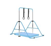 Gymnastics Bar with Mat, Adjustable Kids Gymnastics Equipment for Home, Training Kip Bar with Non-Slip Base, 5 Height Levels 31.5-51.2", Gym Bars for Children, Easy Assembly Design (With Mat, Blue)