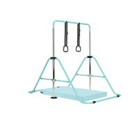 Gymnastics Bar with Mat, Adjustable Kids Gymnastics Equipment for Home, Training Kip Bar with Non-Slip Base, 5 Height Levels 31.5-51.2", Gym Bars for Children, Easy Assembly Design (With Mat, Green)