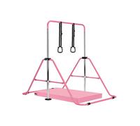 Gymnastics Bar with Mat, Adjustable Kids Gymnastics Equipment for Home, Training Kip Bar with Non-Slip Base, 5 Height Levels 31.5-51.2", Gym Bars for Children, Easy Assembly Design (With Mat, Pink)