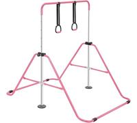 Gymnastics Bar without Mat, Adjustable Kids Gymnastics Equipment for Home, Training Kip Bar with Non-Slip Base, 5 Height Levels 31.5-51.2", Gym Bars for Children, Easy Assembly Design (No Mat, Pink)