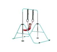 Gymnastics Bar without Mat, Adjustable Kids Gymnastics Equipment for Home, Training Kip Bar with Non-Slip Base, 5 Height Levels 31.5-51.2", Gym Bars for Children, Easy Assembly Design (No Mat, Green)