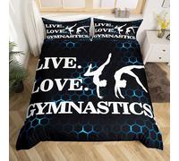 Gymnastics Duvet Cover Girls Gymnastics Lover Bedding Set for Kids Teens Gymnast Comforter Cover Set Single Size Honeycomb Hexagon Bedspread Cover 2Pcs Zipper