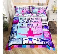 Gymnastics Duvet Cover Gymnastics Lovers Bedding Set For Kids Boys Children Gymnast Sports Comforter Cover Set Ultra Soft Decor Plaid Grid Purple Bedspread Cover Single Size 2Pcs