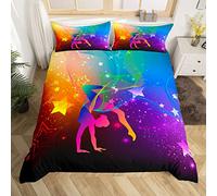 Gymnastics Duvet Cover Set Double Size, Modern Art Sports Comforter Cover with 2 Pillowcases, Colorful Stars Print Bedding Set 3pcs for Kids Boys Girls Bedroom Decor, Lightweight Bedspread Cover