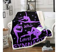 Gymnastics Fleece Blanket Gifts For Gymnast Lovers Fuzzy Blanket, Gymnast Dancers Throw Blanket Starry Sky Pastel Sherpa Flannel Blanket 40"X50" For Kids Girls Women Bedroom Decor, Purple Black