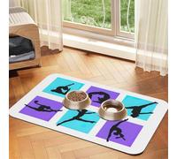 Gymnastics Game Print Pet Food Mat Absorbent Non Slip PU Leather Feeding Mat for Dogs Cats Rubber Bottom