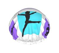 Gymnastics Game Print Shower Caps,Double Layers water-resistanted Hair Cap with Elastic and Reusable