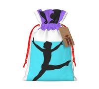 Gymnastics Game Printed Christmas Drawstring Bags with Red Christmas Ribbon - Reusable Burlap Drawstring Gift Pouches, M