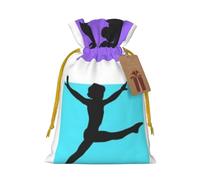 Gymnastics Game Printed Christmas Drawstring Bags with Yellow Christmas Ribbon - Reusable Burlap Drawstring Gift Pouches, S