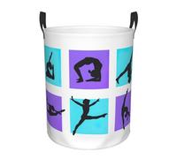 Gymnastics Game Printing Comfy Circular Standable Laundry Hamper With Handles,Perfect For Bedroom,Storage,Home Decor