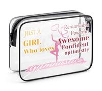Gymnastics Gifts for Girls Women Gymnastics Inspirational Gifts Gymnast Makeup Bag Gymnastics Lover Gifts Gymnast Team Graduation Gift PVC Cosmetic Bag Gymnastic Coach Gift Transparent Toiletry Pouch