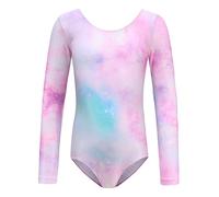 Gymnastics Leotards for Girls Kids Long Sleeve U-back Bodysuit Slim Fit Athletic Ballet Dance Top Ice Skating Jumpsuit Playsuit One-piece Traning Dancewear Biketard Unitards Pink Galaxy 10-11 Years