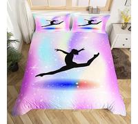 Gymnastics Lover Bedding Set for Girls, Rainbow Pastel Comforter Cover Dancer Silhouette Duvet Cover Single Gymnastics Room Decor Galaxy Gradient Sparkle Bedspread Cover for Kids Teens Women Bedroom