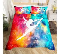 Gymnastics Lovers Duvet Cover Single Size Gymnast Sports Bedding Set Starry Sky Outer Space Comforter Cover Gymnastics Silhouette Quilt Cover Gymnast Gifts For Girls Teens Women Red Blue