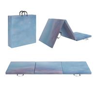 Gymnastics Mat Sky Blue 180x60x5cm Foldable 3-Panel PU EPE Carry Handles NonSlip