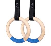 Gymnastics Rings Olympic Rings Wooden Gym Rings 1500lbs with Adjustable Cam Buckle 14.8ft Long Straps with Scale Non-Slip Exercise Rings Training Rings for Home Gym Full Body Workout, Wood