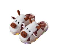 Gymnastics Shoes Slippers for Girls, Soft Cow Print Shoes Indoor Outdoor Warm Fluffy Slide Sandals for Toddlers Little Girls Non-Slip Slippers, coffee, 13 UK Child